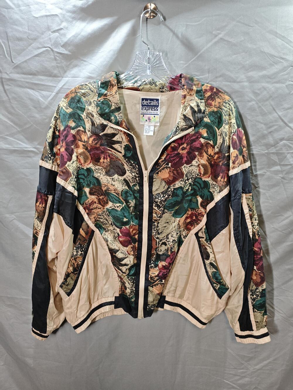 Vintage Details Express Jacket Womens Medium Floral Silk Bomber Lightweight 90s